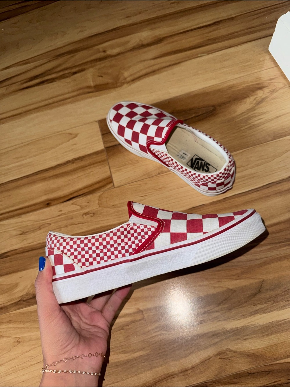 Vans Kids Red and White Checkerboard Slip-On Sneakers